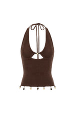 Load image into Gallery viewer, Bailee Deep-V Halter Knit Top - Cocoa
