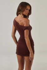 Load image into Gallery viewer, Kelsa One Shoulder Mini Dress - Chocolate
