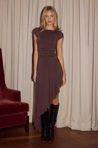 Lui Asymmetrical Hem Midi Dress - Bitter Chocolate