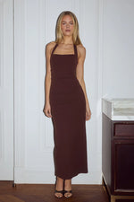 Load image into Gallery viewer, Franca Halter Midi Dress - Bitter Chocolate
