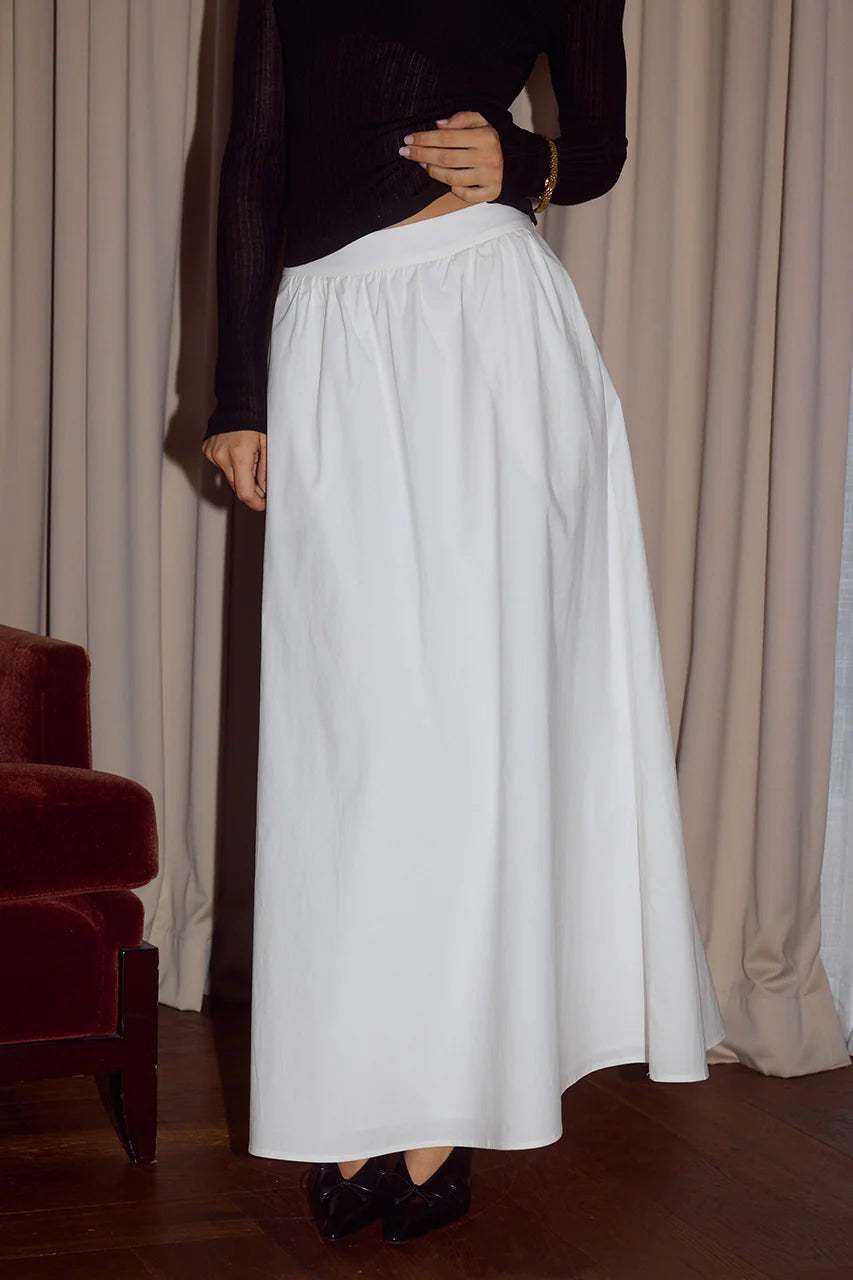 Zima Flowy A-Line Midi Skirt - White