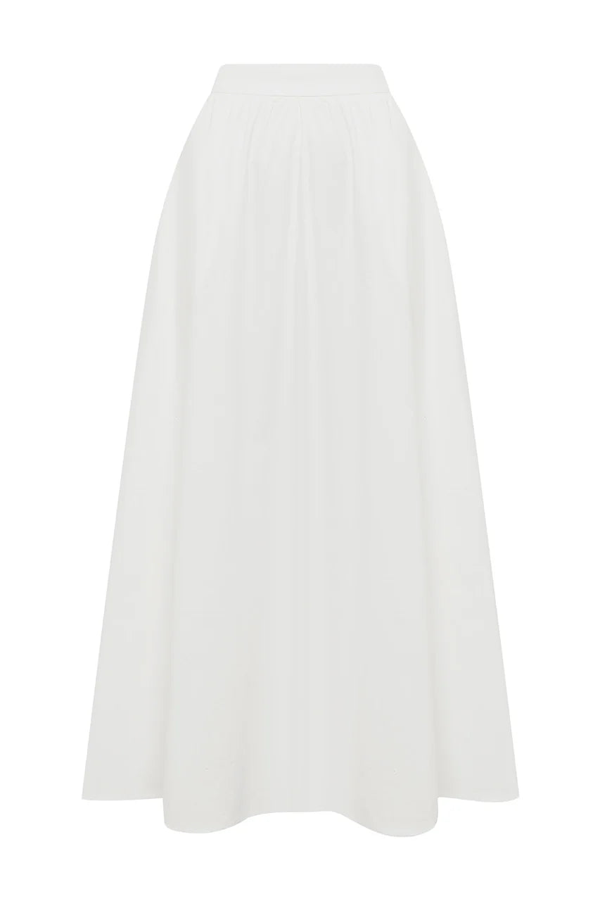 Zima Flowy A-Line Midi Skirt - White