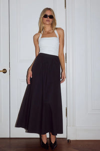 Zima Flowy A-Line Midi Skirt - Black