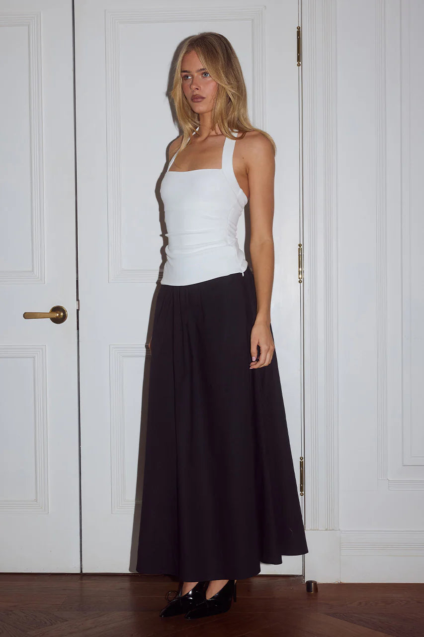 Zima Flowy A-Line Midi Skirt - Black