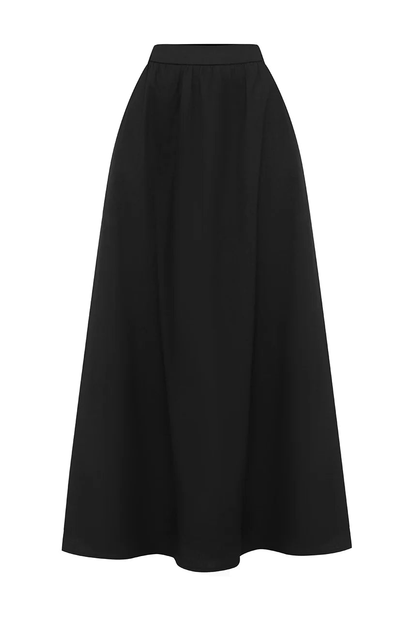 Zima Flowy A-Line Midi Skirt - Black
