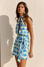 Load image into Gallery viewer, Virelli Halter Wrap Mini Dress - Virelli Blue Multi
