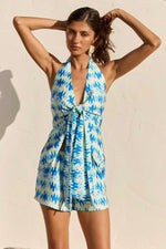 Load image into Gallery viewer, Kaeli Tie Front Halter Top - Virelli Blue Multi
