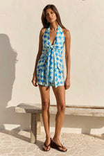 Load image into Gallery viewer, Kaeli Tie Front Halter Top - Virelli Blue Multi
