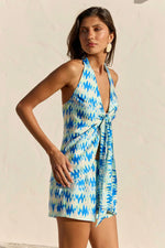 Load image into Gallery viewer, Kaeli Tie Front Halter Top - Virelli Blue Multi
