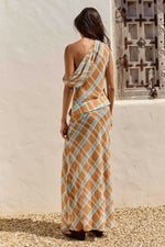 Load image into Gallery viewer, Marisa One Shoulder Maxi Dress - Orange Blue Plaid
