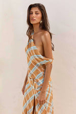 Load image into Gallery viewer, Marisa One Shoulder Maxi Dress - Orange Blue Plaid
