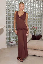 Load image into Gallery viewer, Elin Draped Twist Midi Dress - Espresso
