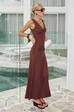 Load image into Gallery viewer, Elin Draped Twist Midi Dress - Espresso
