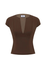 Load image into Gallery viewer, Reeve Deep V-Neck Structured Top - Mocha
