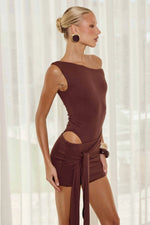 Load image into Gallery viewer, Riah Tie Front Mini Dress - Espresso
