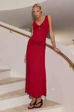 Load image into Gallery viewer, Elin Draped Twist Midi Dress - Cherry
