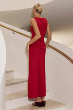 Load image into Gallery viewer, Elin Draped Twist Midi Dress - Cherry
