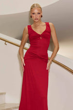Load image into Gallery viewer, Elin Draped Twist Midi Dress - Cherry
