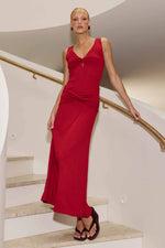 Load image into Gallery viewer, Elin Draped Twist Midi Dress - Cherry
