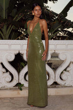 Load image into Gallery viewer, Nara Deep V-Neck Maxi Dress - Olive

