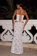 Load image into Gallery viewer, Kiani Low Waist Lace Maxi Skirt - White
