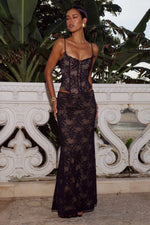Load image into Gallery viewer, Kiani Low Waist Lace Maxi Skirt - Black
