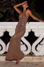 Load image into Gallery viewer, Nara Deep V-Neck Maxi Dress - Bronze
