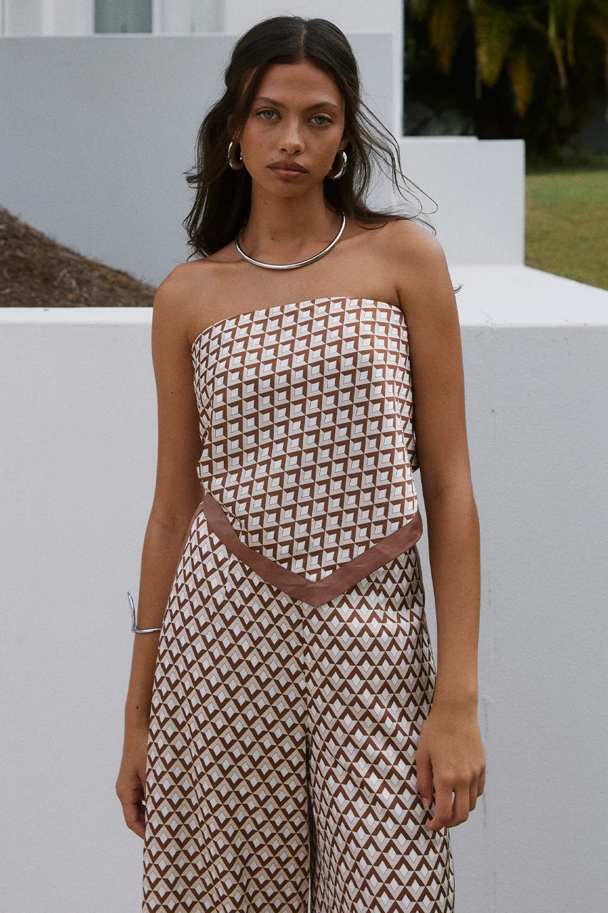 Milani Satin Pants - Chocolate Geo