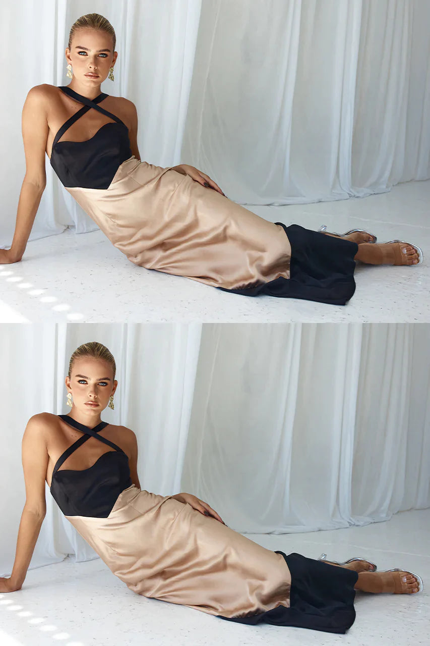 Evita Maxi Dress - Black/Sand