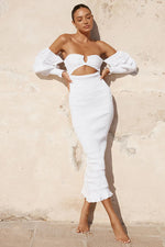 Load image into Gallery viewer, Luciano Shirred Midi Dress - White
