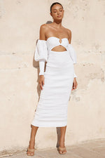Load image into Gallery viewer, Luciano Shirred Midi Dress - White
