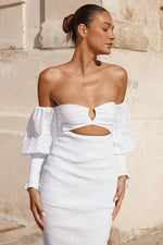Load image into Gallery viewer, Luciano Shirred Midi Dress - White

