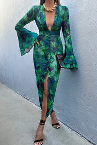 Calista Flare Midi Dress - Green Floral