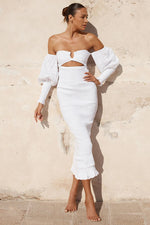 Load image into Gallery viewer, Luciano Shirred Midi Dress - White

