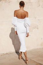 Load image into Gallery viewer, Luciano Shirred Midi Dress - White
