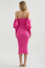 Load image into Gallery viewer, Luciano Shirred Midi Dress - Fuchsia

